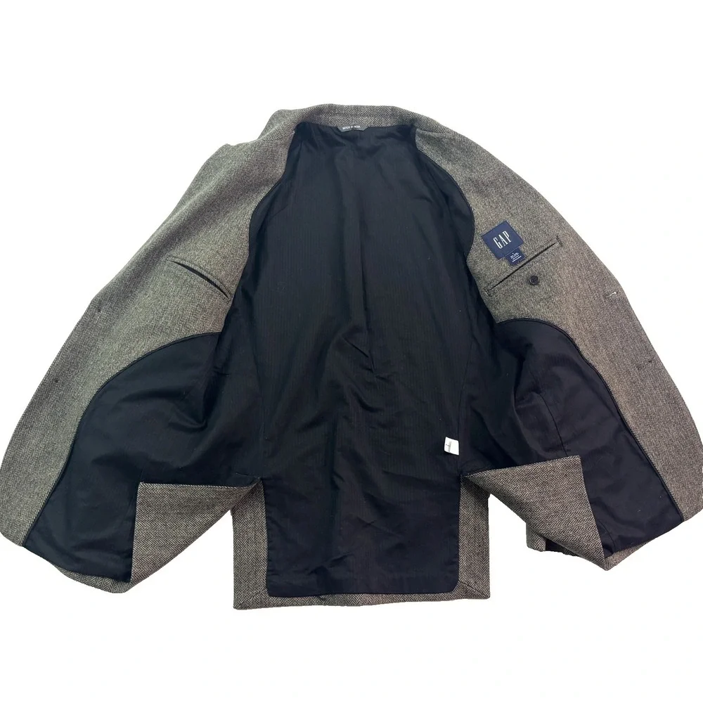vtg Y2K Gap‎ Large 42R Gray Herringbone Tweed Blazer Jacket Sport Suit Coat Wool